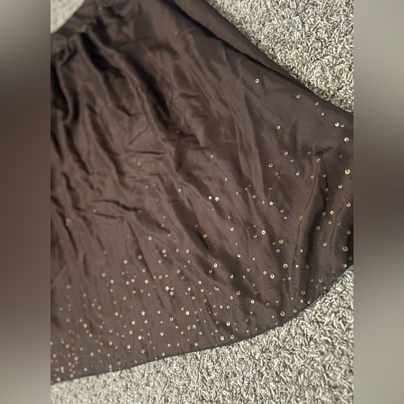 Talbots 100% Pure Silk Brown Pleated Full Skirt Maxi sz 8 P Beads & Sequins - Picture 3 of 10
